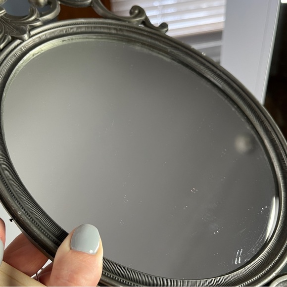 Vintage Gothic Pewter Metal Oval Wall Mirror MCM Victorian - Picture 10 of 13